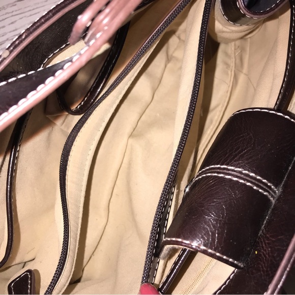 NINE & CO Dark Brown Faux Leather, Silver Hardware Structured Shoulder Bag GUC - Picture 12 of 15